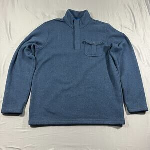 CHAPS Sweater Mens Medium Blue Fleece Lined Knit Mock Neck Outdoor Quarter Zip